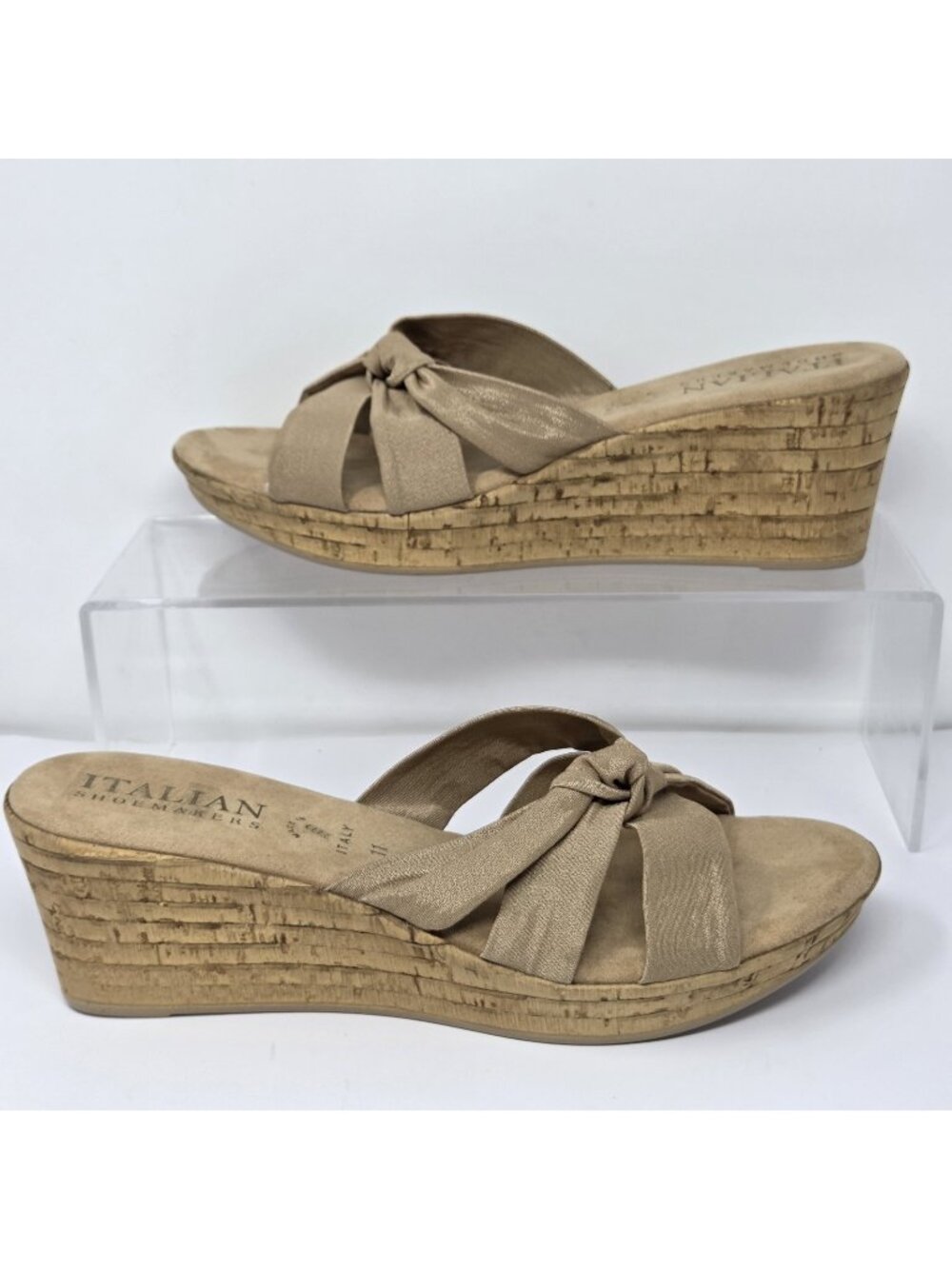 Italian Shoemakers Women's 11 Sandal Panache Beige Cork Wedge Heel Coastal Knot